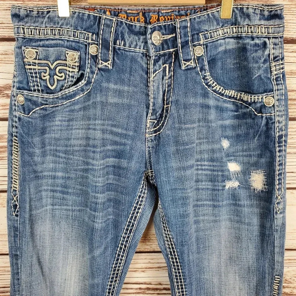 Rock Revival Men's 32x32 Brant Straight Leg Disterssed Jeans Buckle Exclusive - Picture 2 of 12